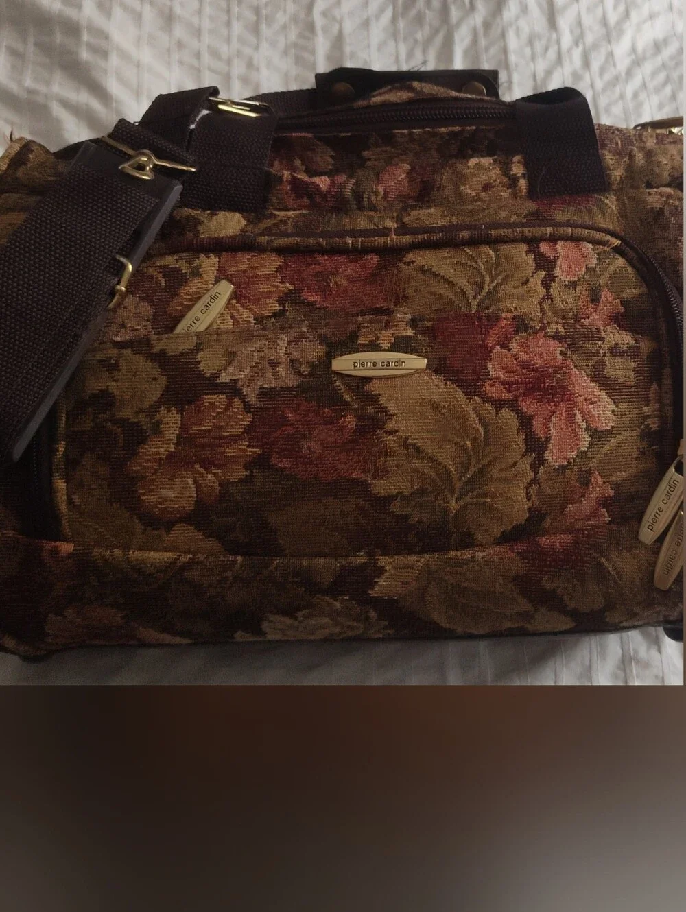 Pierre Cardin Brown Floral Tapestry Duffel Bag